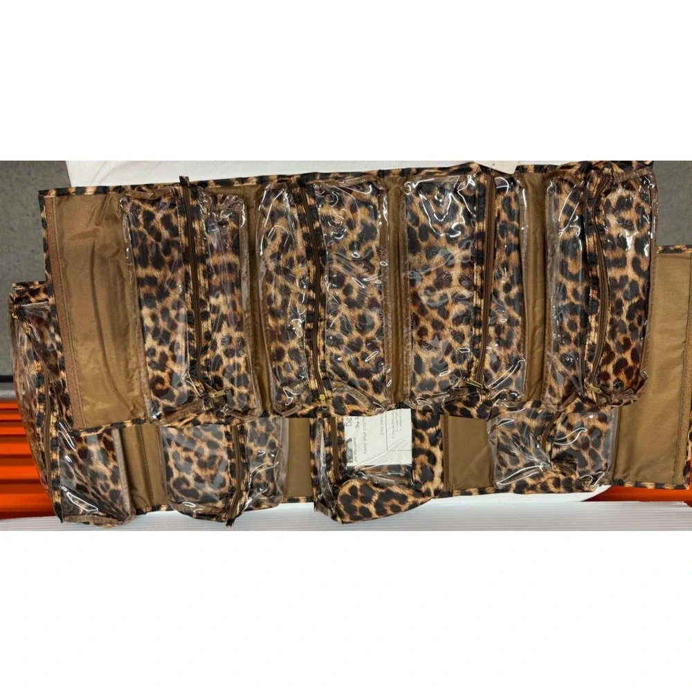 Joy Mangano Set of 3 Better Beauty Case Leopard w/ BONUS JEWELRY CASE HOLDER